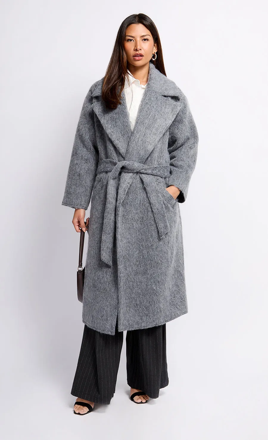 Grey Wool Blend Coat by Vogue Williams