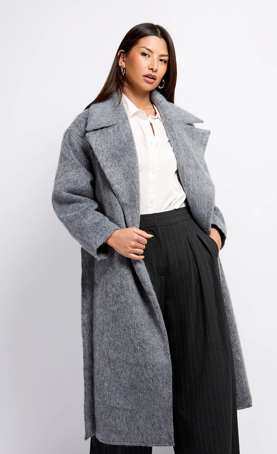 Grey Wool Blend Coat by Vogue Williams