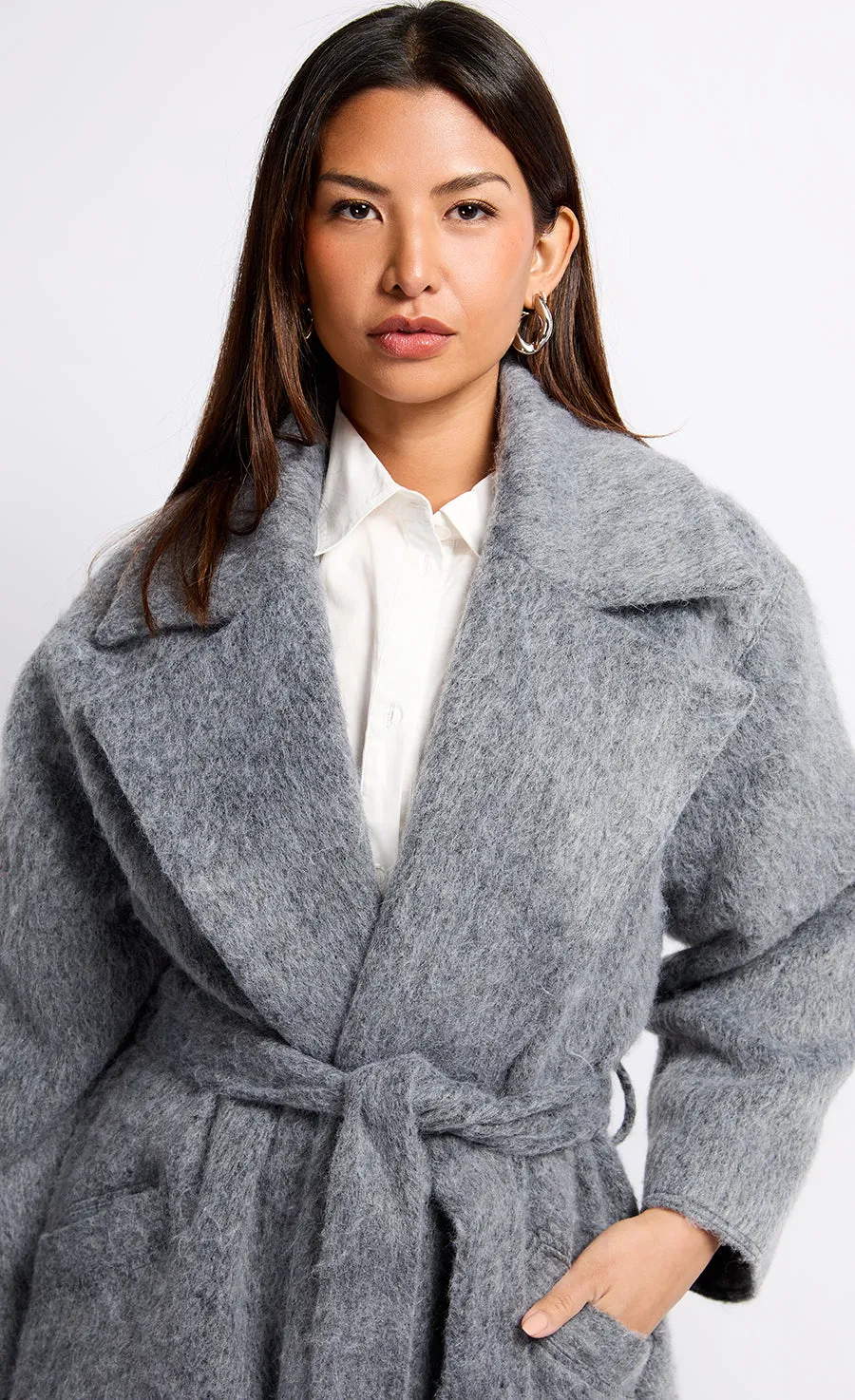 Grey Wool Blend Coat by Vogue Williams