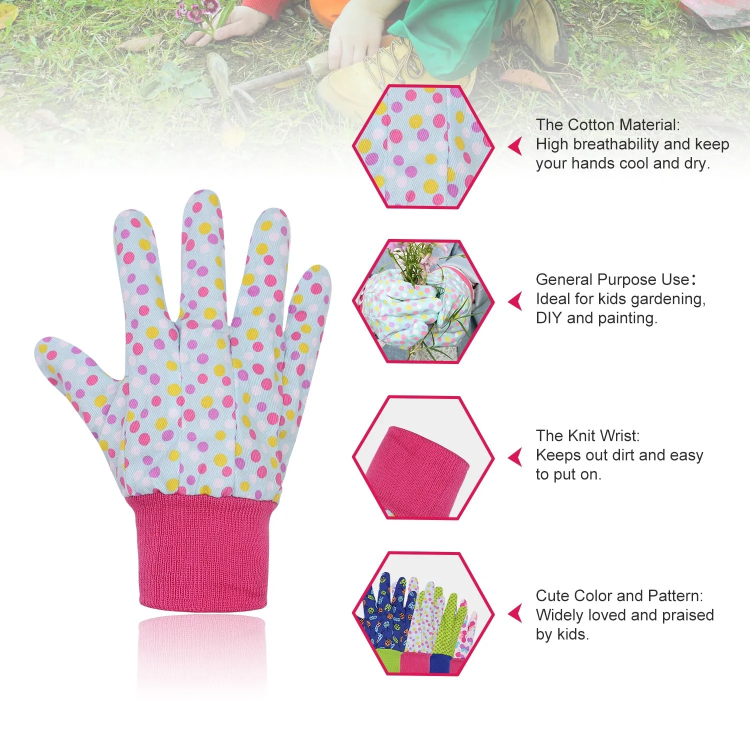 Handlandy Wholesale Kids Working Garden Gloves Knitted Wrist Breathability 5093949596 (12 Pairs)