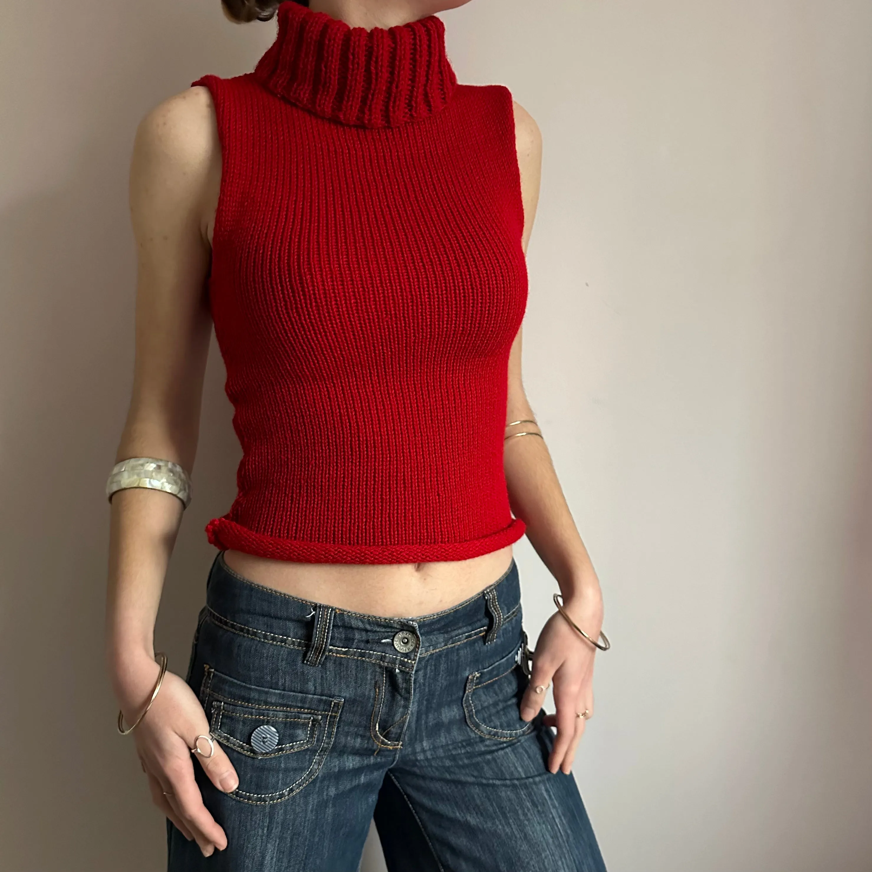 Handmade dark red turtleneck knit vest