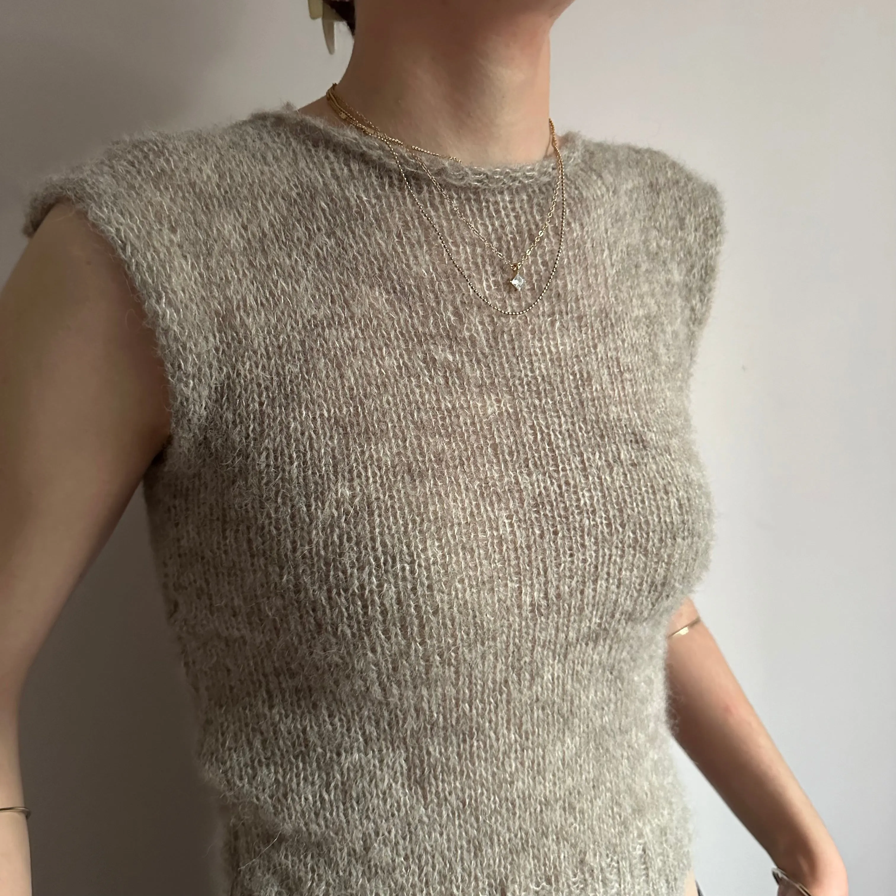 Handmade grey mohair ribbed knit vest