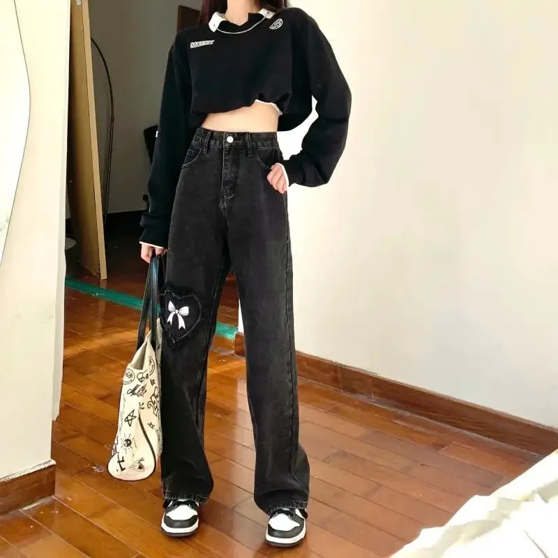 High Halloween Denim Waist Black Pants