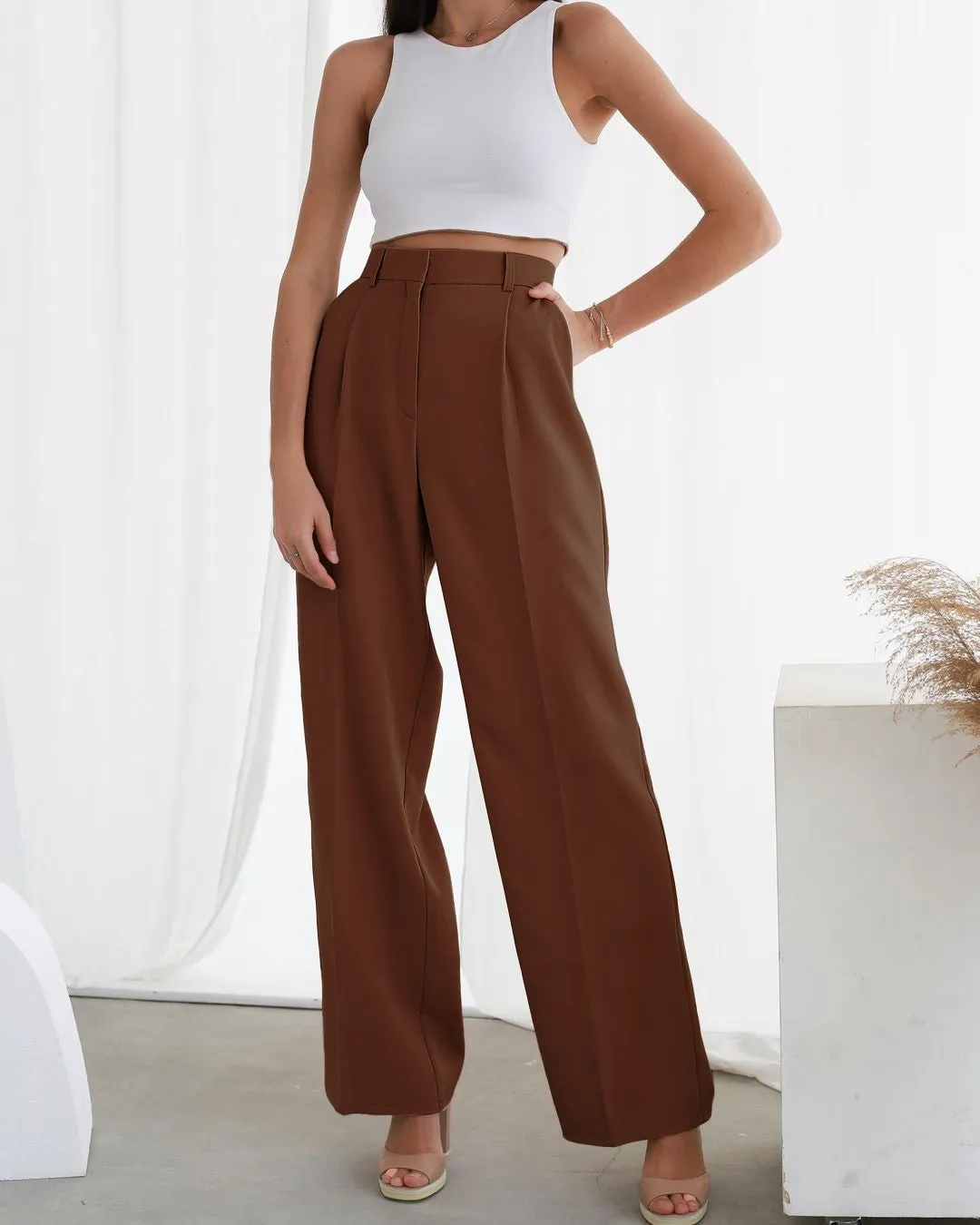 High Waist Floor Length Formal Pants