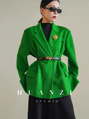 Huanzi custom-made Australian wool hand-sewn double-sided autumn winter short coat - Sakka