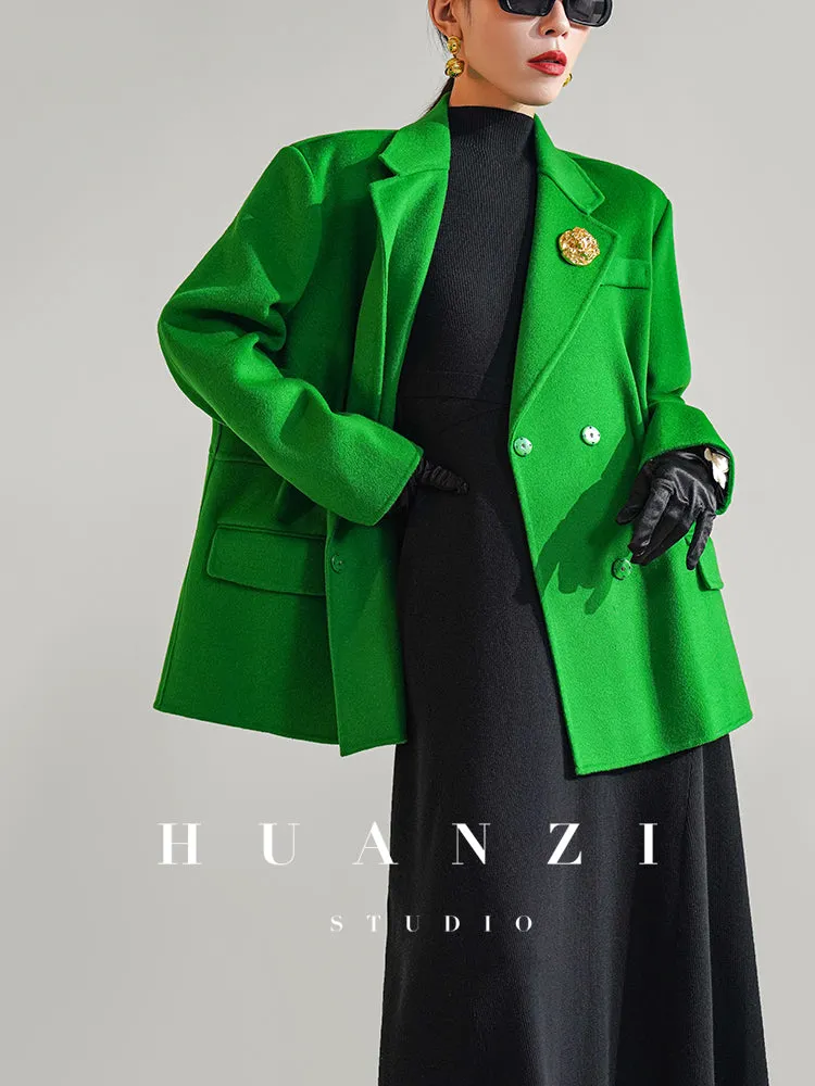 Huanzi custom-made Australian wool hand-sewn double-sided autumn winter short coat - Sakka