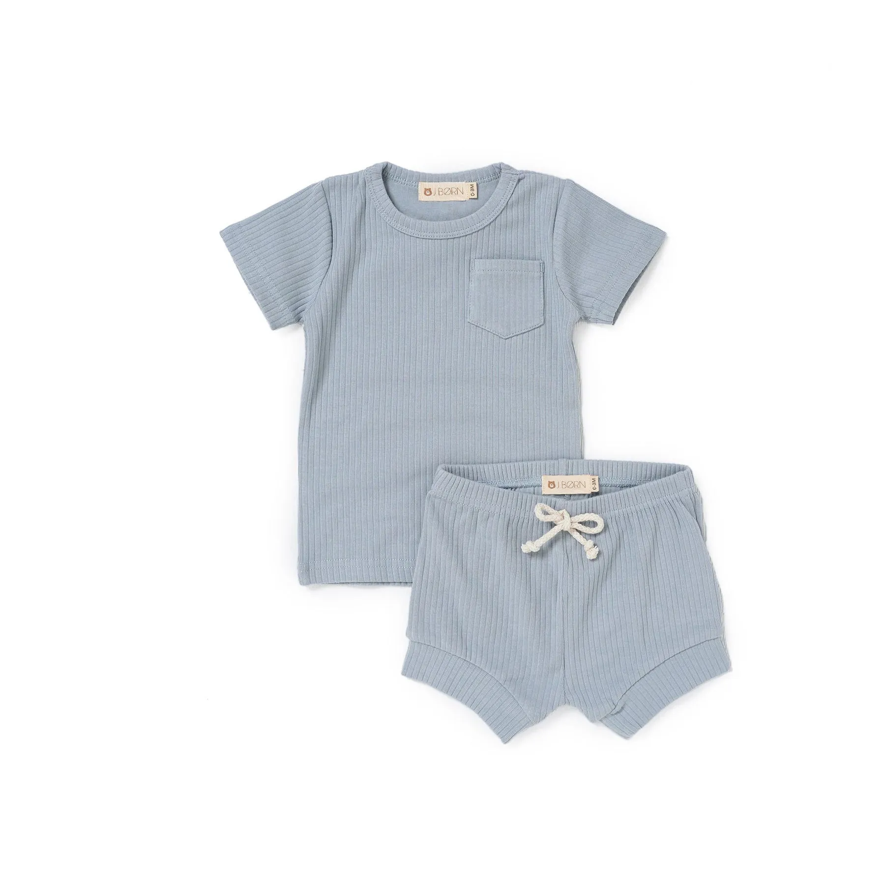 JBØRN Organic Cotton Ribbed Baby T-Shirt & Shorts Set