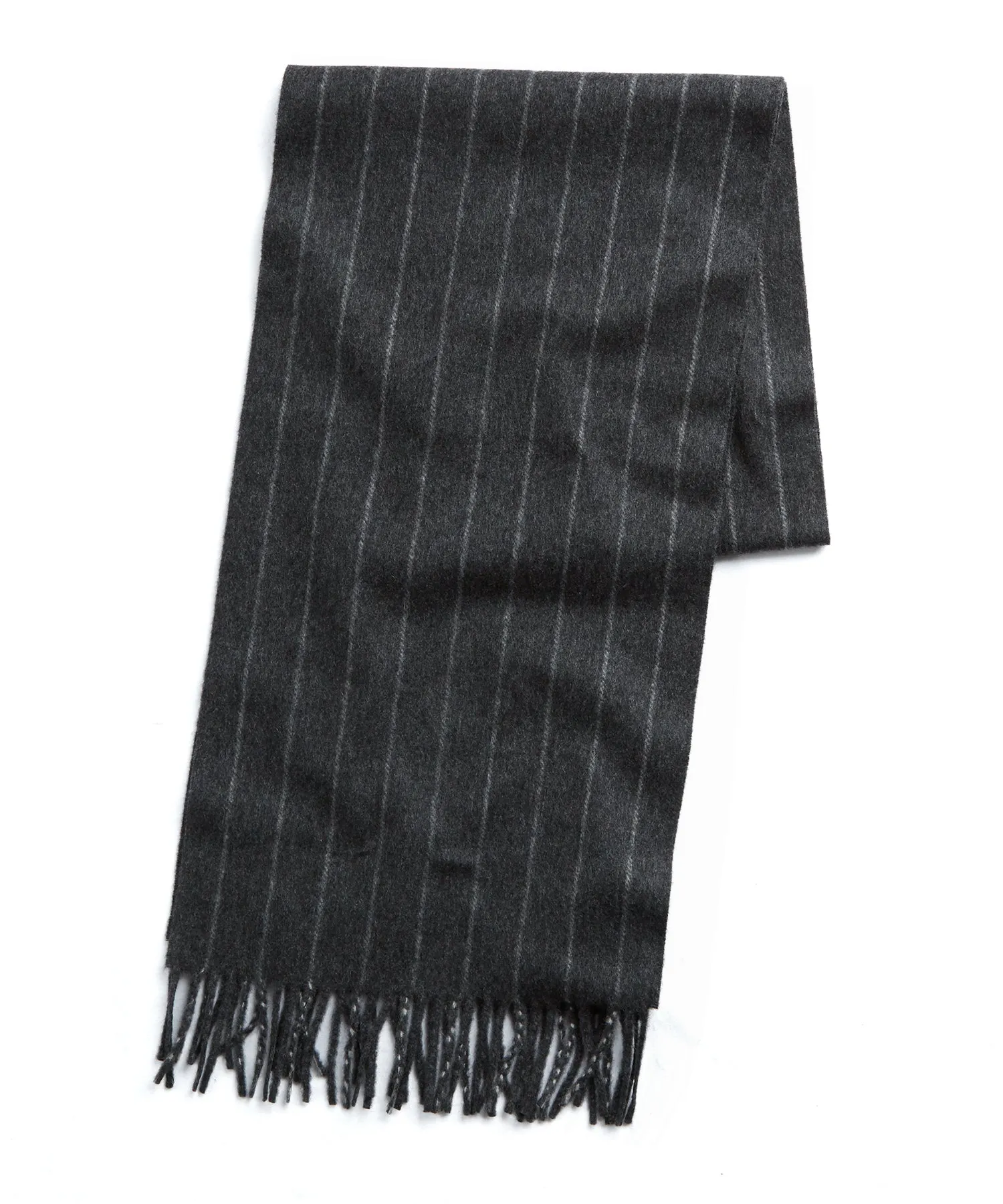 Joshua Ellis Charcoal Chalkstripe Cashmere Scarf