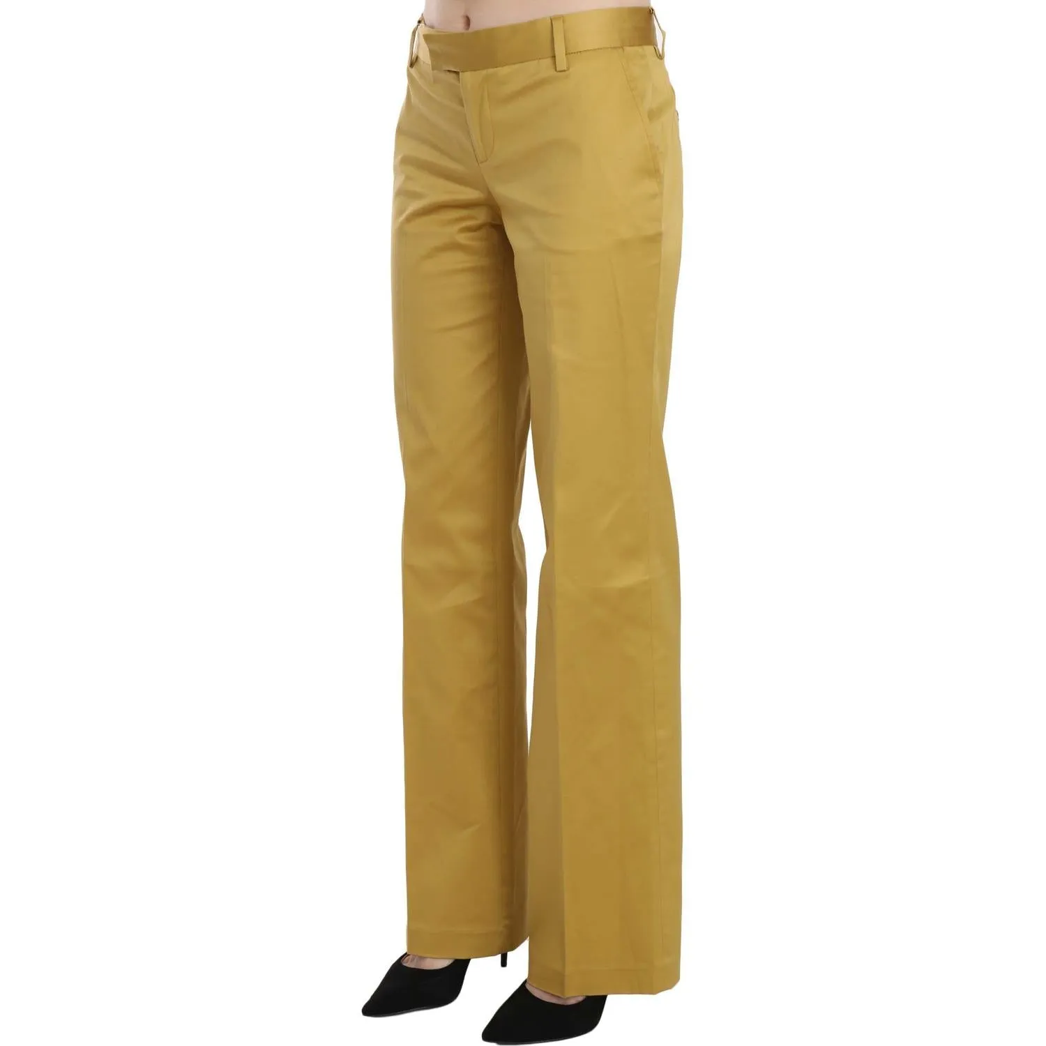 Just Cavalli Mustard Mid Waist Tailored Cotton Pants