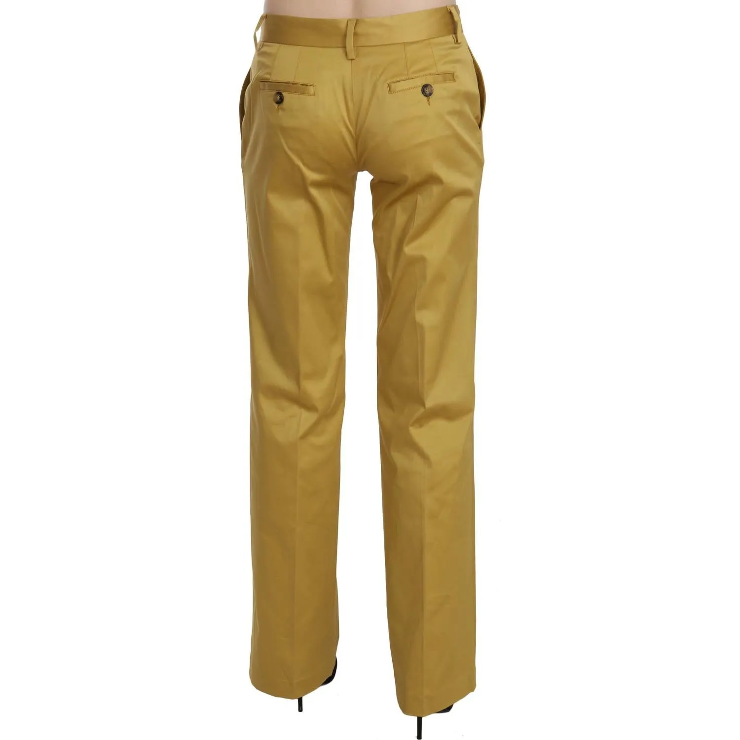 Just Cavalli Mustard Mid Waist Tailored Cotton Pants