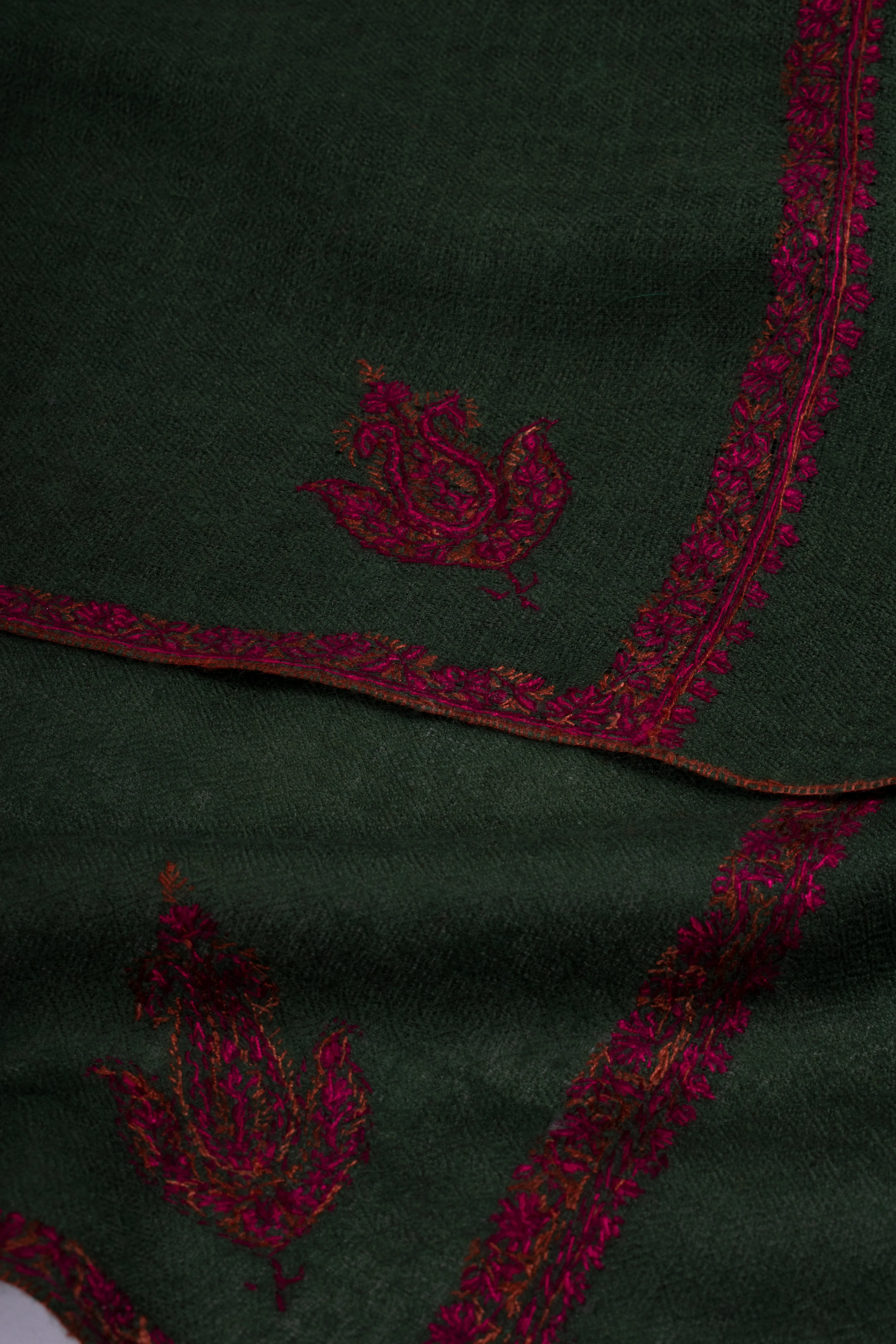 Kale Green Embroidered Travel Pashmina Shawl