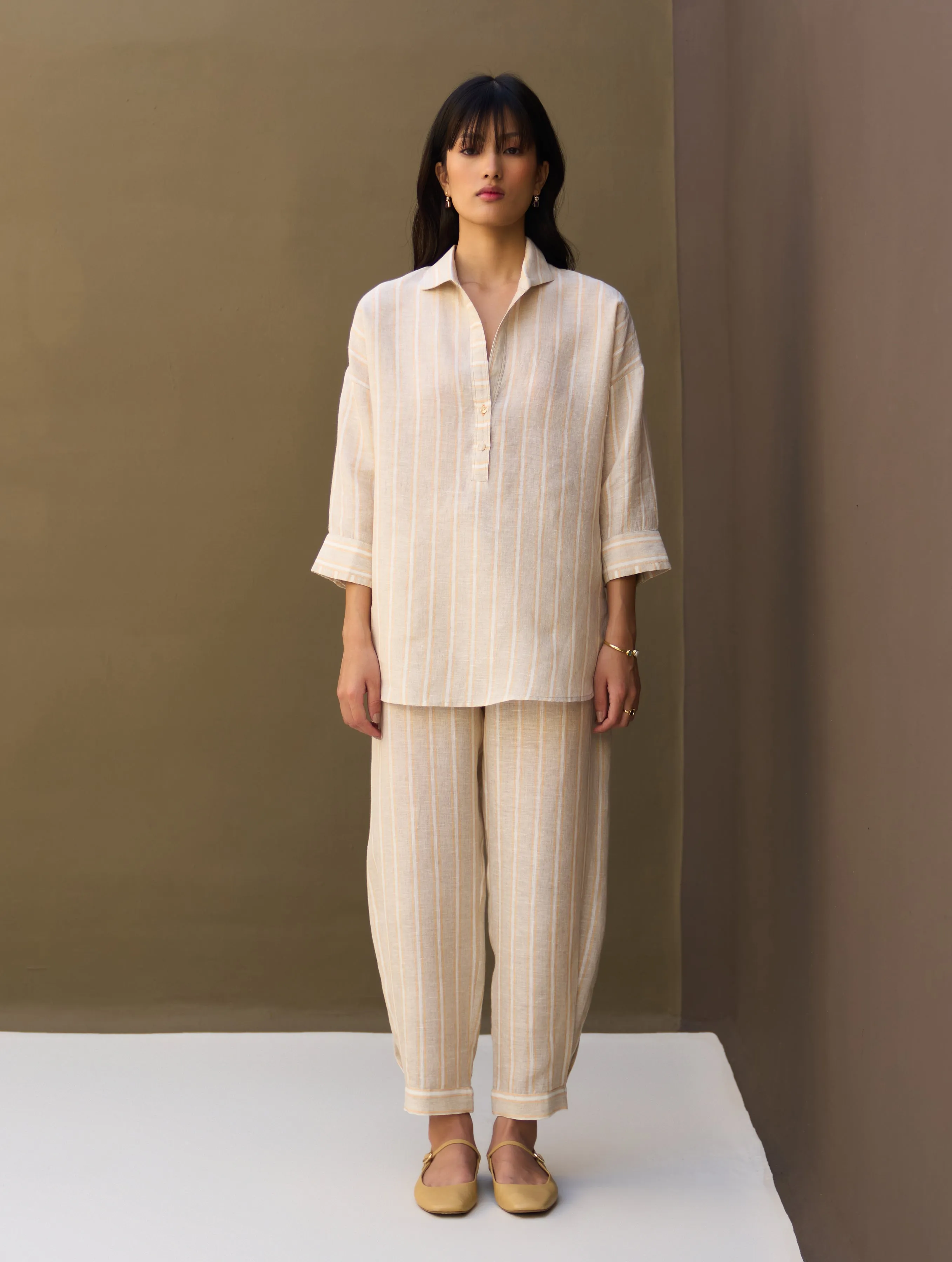 Kiku Striped Linen Co-ord Set - Natural