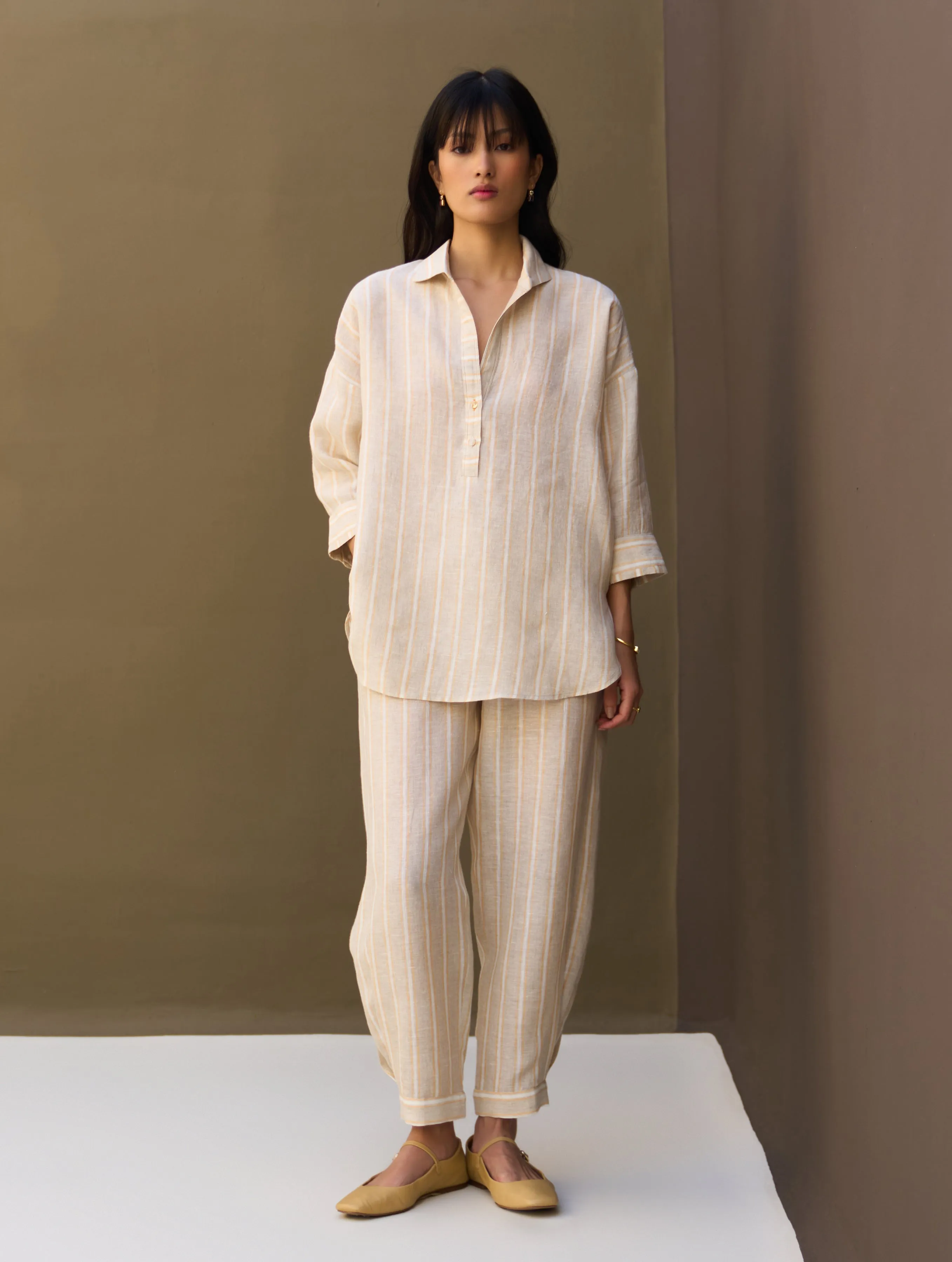 Kiku Striped Linen Co-ord Set - Natural