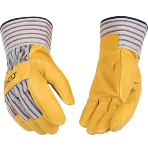 Kinco 1917C Kids' Grain Leather Palm Trademarked Otto Striped Cotton-Blend Canvas Safety Cuff Gloves (One Dozen)