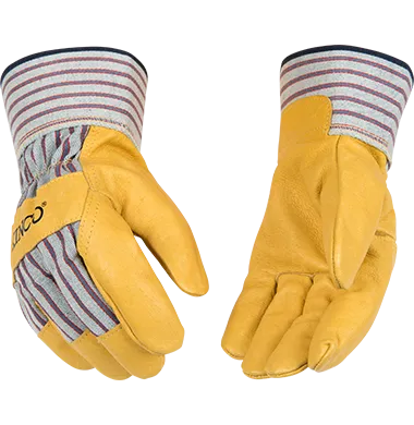 Kinco 1917C Kids' Grain Leather Palm Trademarked Otto Striped Cotton-Blend Canvas Safety Cuff Gloves (One Dozen)