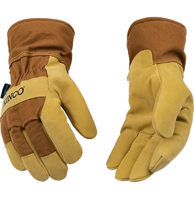 Kinco 1958 HydroFlector Heavy Duck Canvas Fabric Back Lined Suede Pigskin Waterproof Thermal Insulation Gloves (One Dozen)