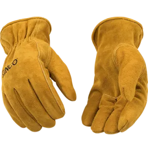 Kinco 50RL-KM Kids Golden Full Suede Cowhide Easy-On Cuff Shirred Elastic Wrist Drivers Gloves (One Dozen)