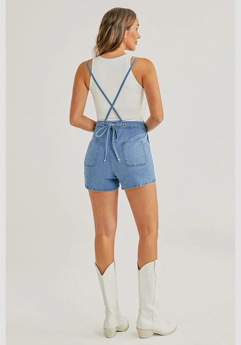 Lakeside Blue Women's Denim Jean Pockets Rompers Adjustable Spaghetti Strap Denim Loose Bib Overall