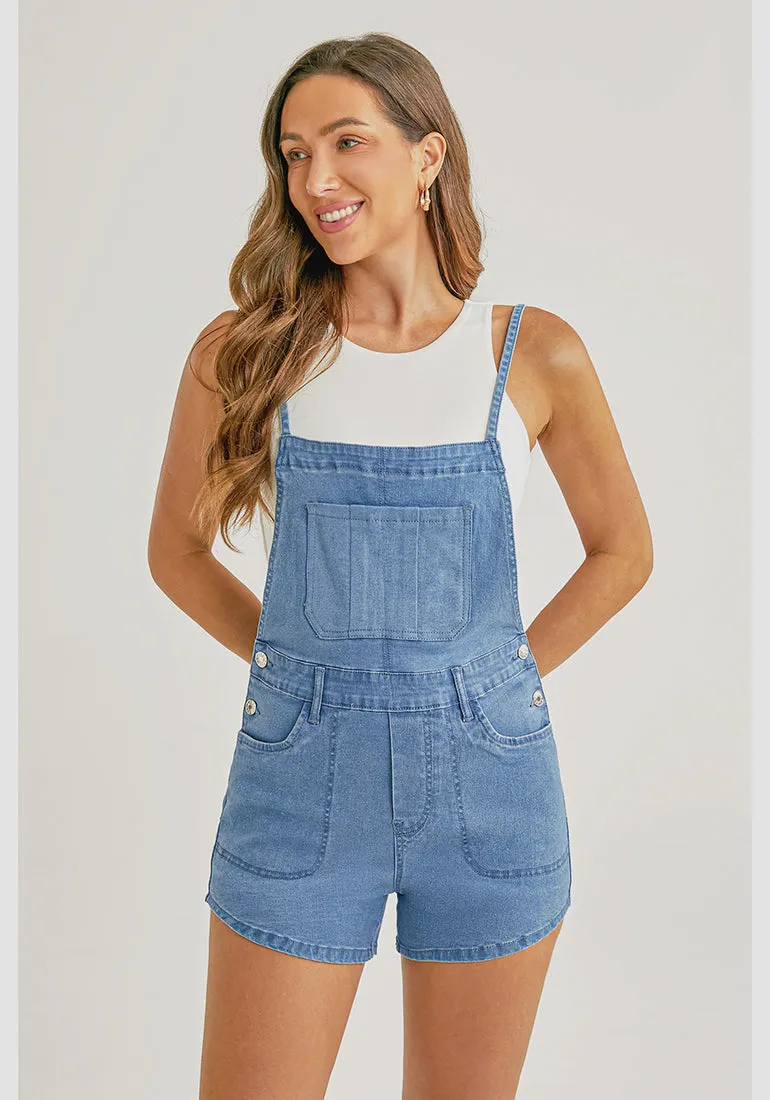 Lakeside Blue Women's Denim Jean Pockets Rompers Adjustable Spaghetti Strap Denim Loose Bib Overall