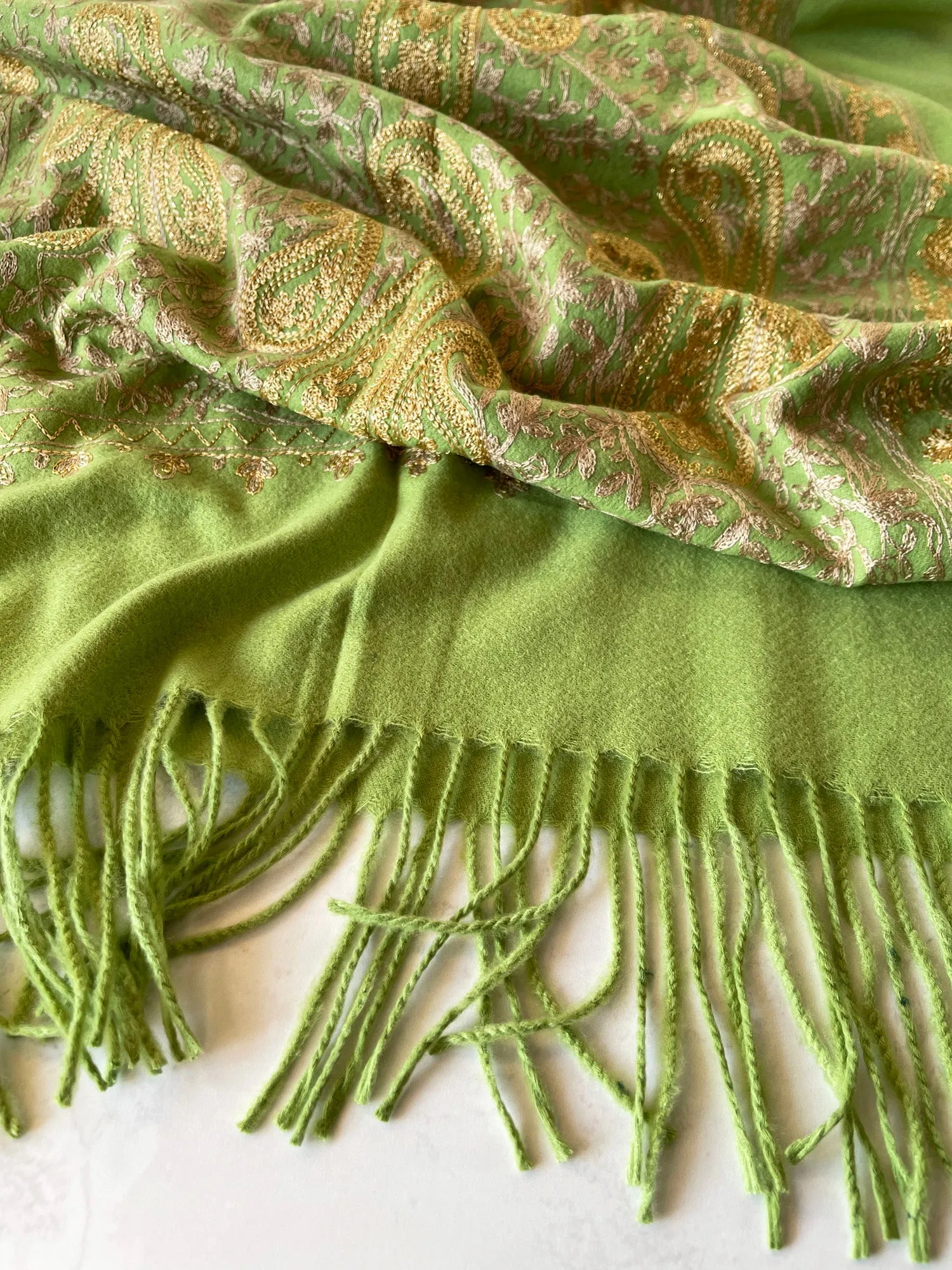 LARGE GREEN PAISLEY CASHMERE COTTON BLEND WINTER SHAWL BLANKET SCARF