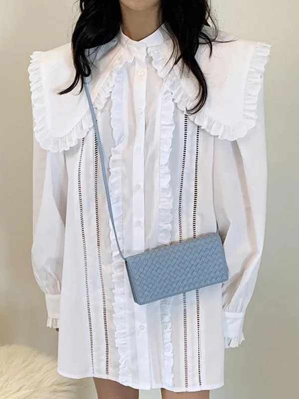 Large Lapel Lace Shirt&Linen Pattern Knitted Vest Coat