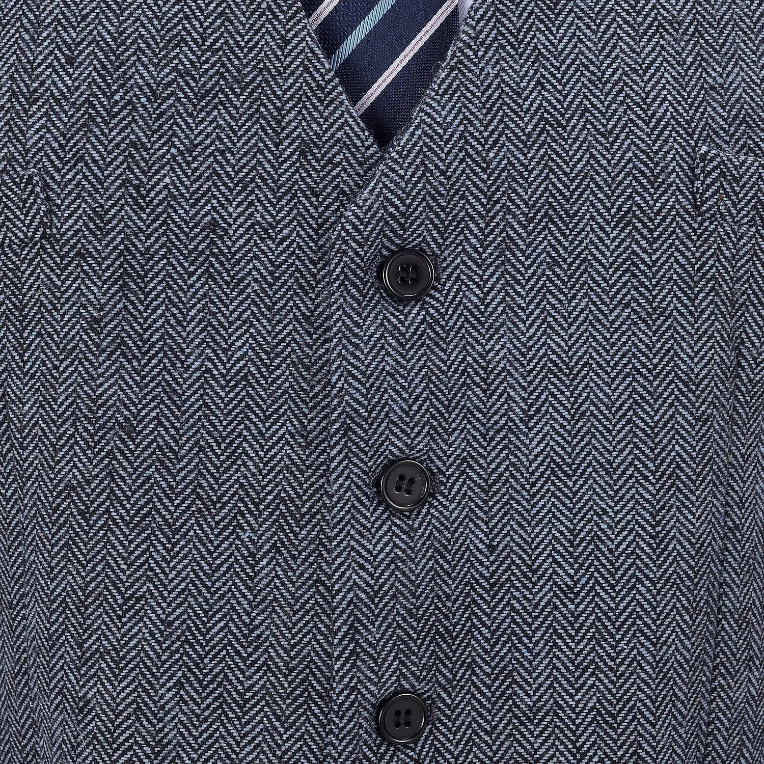 Light Blue Herringbone V Neck Waistcoat