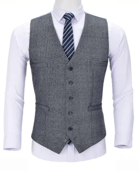 Light Blue Herringbone V Neck Waistcoat