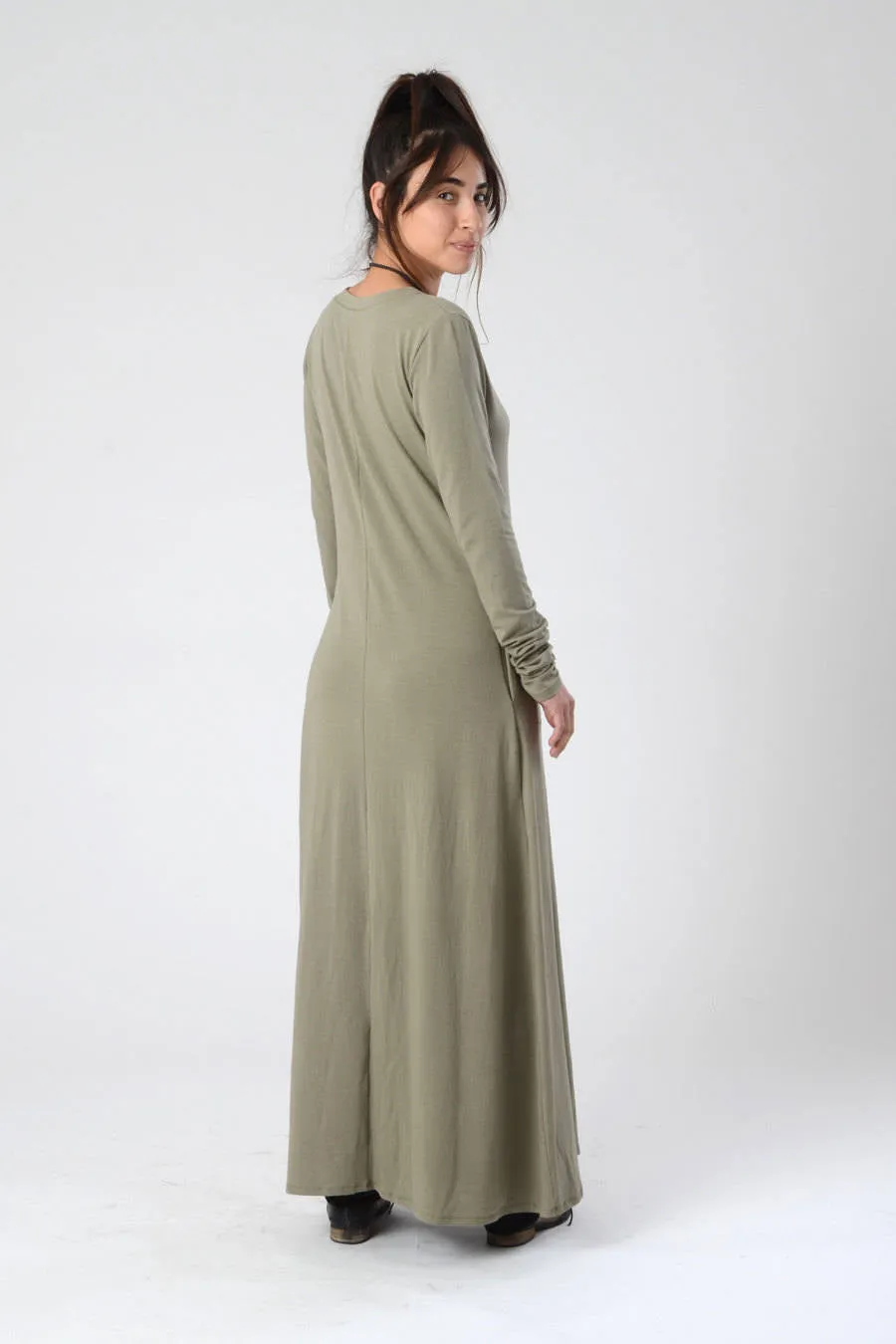 Long Sleeve Khaki Green Maxi Dress