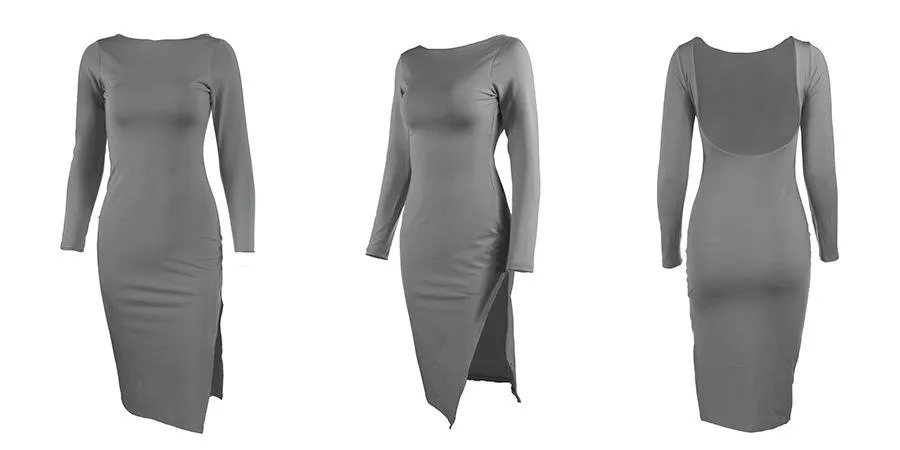 Long Sleeved Backless Sexy Hip Midi Dress