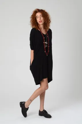 Loose Fit Black Dress with Pockets