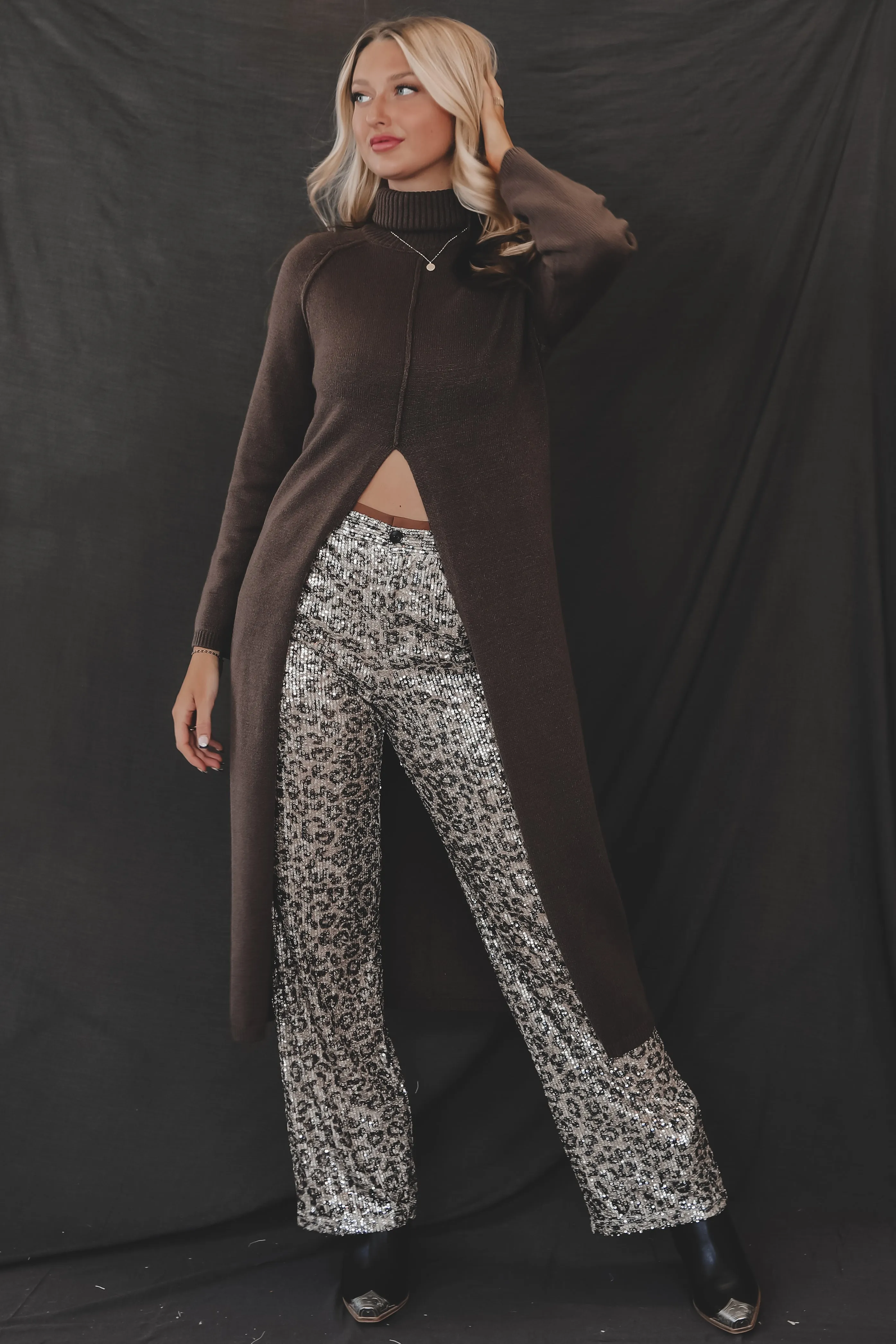 Lots Of Attention Leopard Sequin Flare Pants