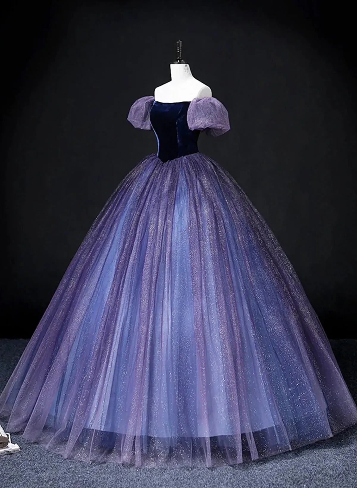 Lovely Off Shoulder Purple Gradient Tulle and Velvet Party Dress, Long Formal Dress