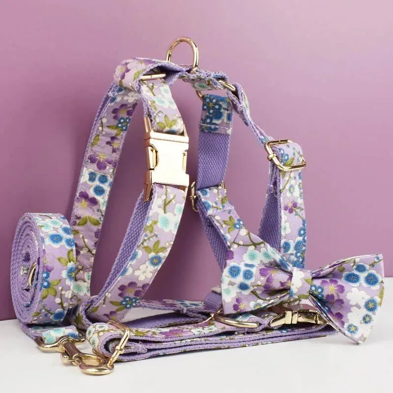 LovelyRLovely Purple And Wind Floral Dog Collar Set