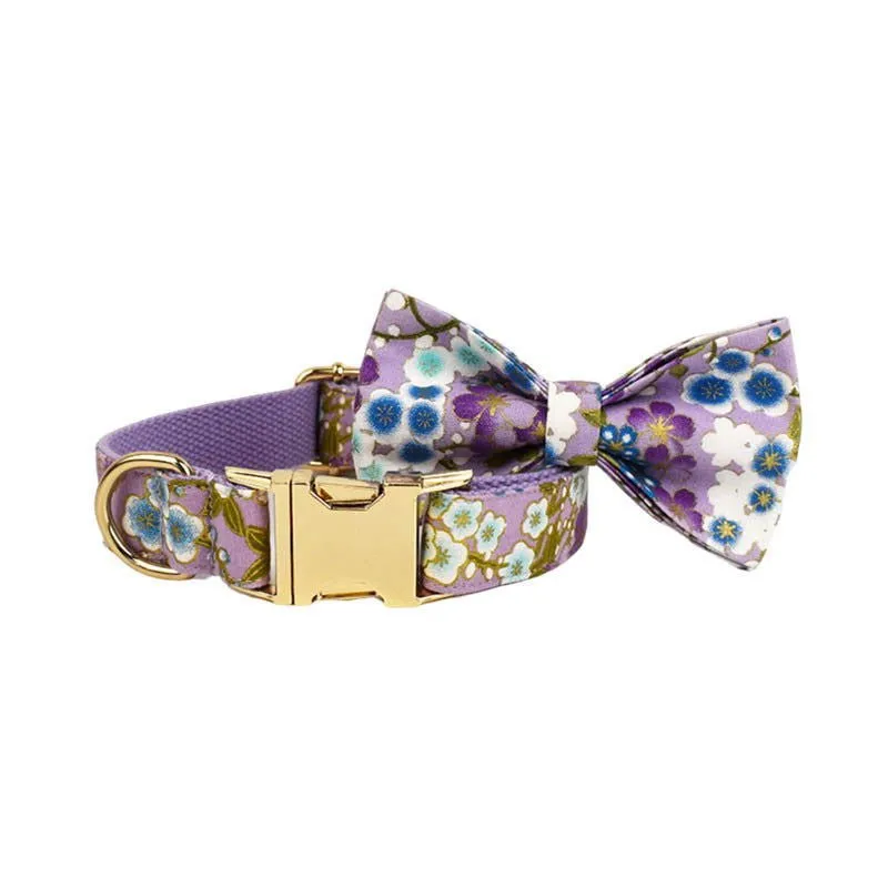 LovelyRLovely Purple And Wind Floral Dog Collar Set