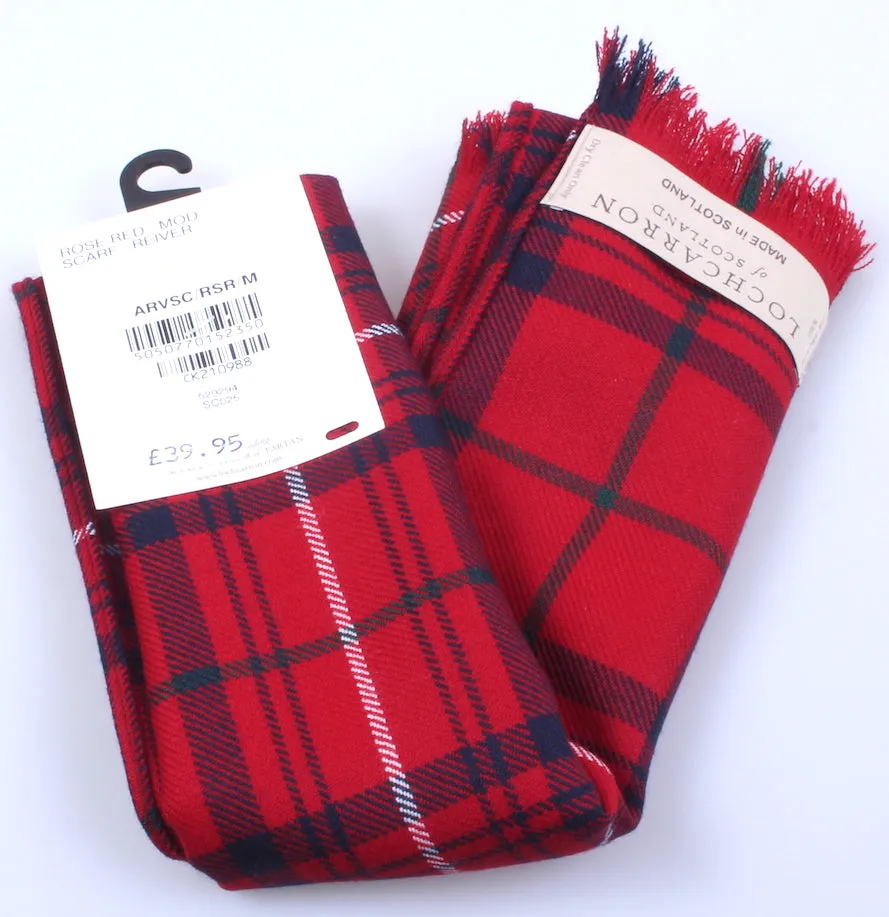 Luxury Lightweight Scarf in Rose Red Modern Tartan