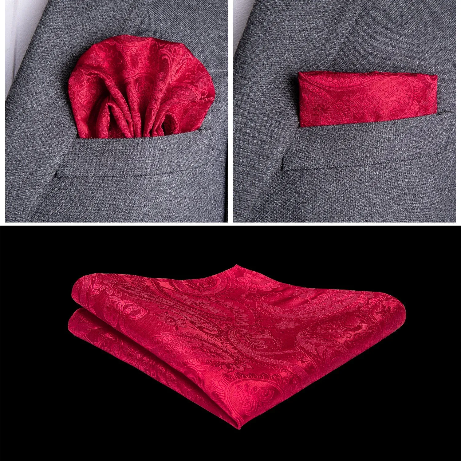 Luxury Red Paisley Jacquard Silk Men's Vest Hanky Cufflinks Tie Set Waistcoat Suit Set