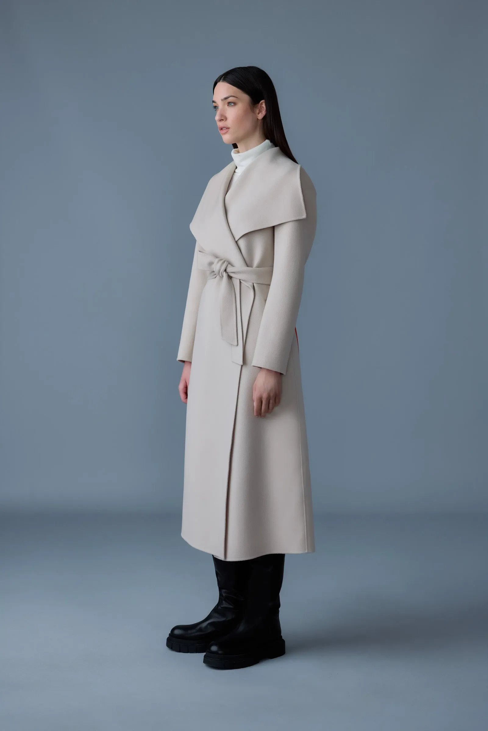 Mackage - Mai-LST Double-Face Wool Stripe Wrap Coat in Trench