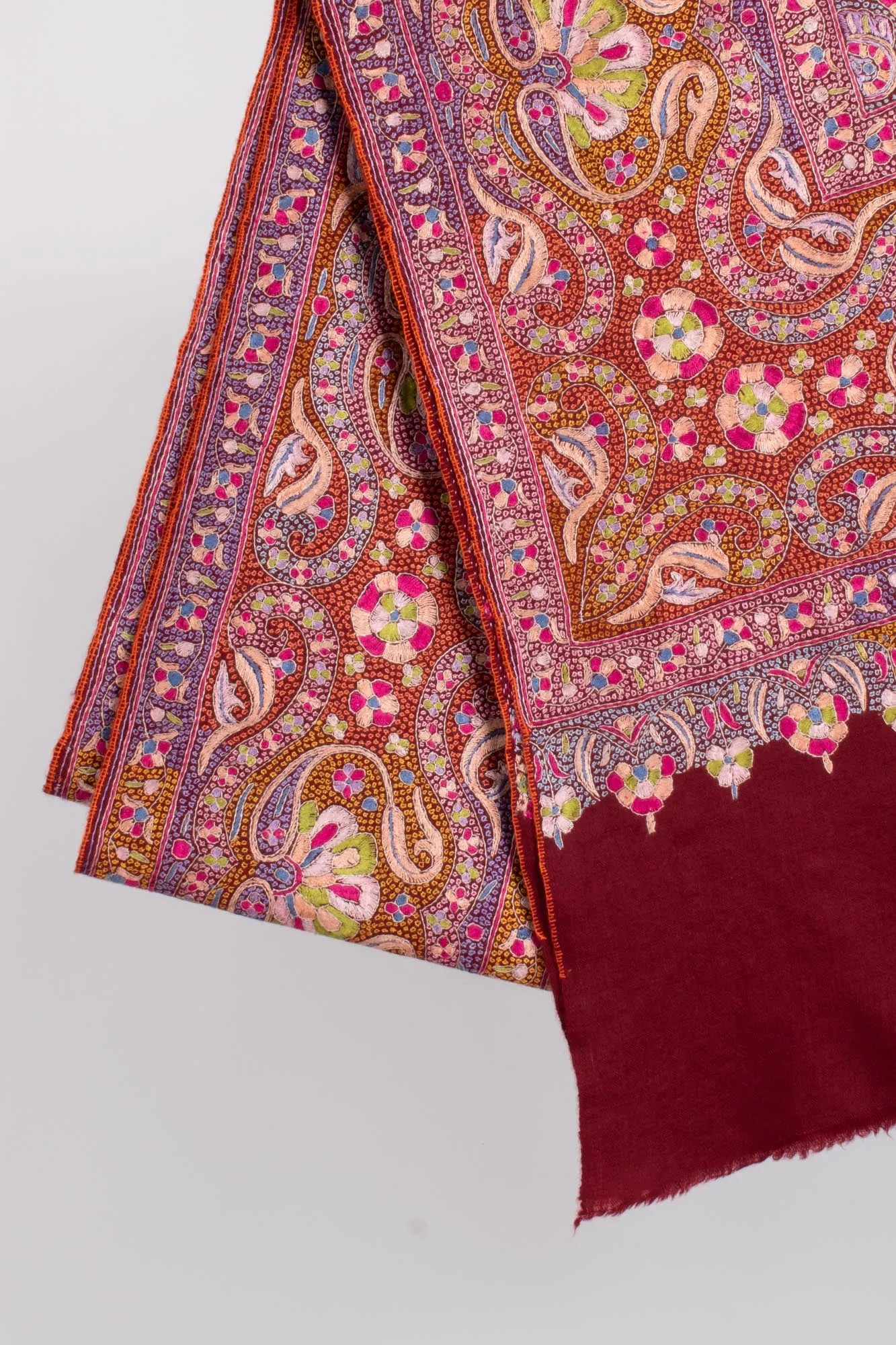 Maroon Hand Embroidered Papermachie Shawl - BARISHAL