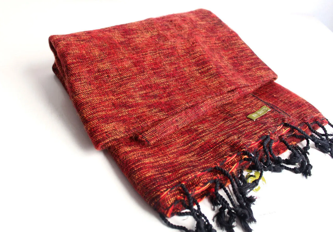 Maroon Orange Mix Plain Himalayan Woolen Shawl