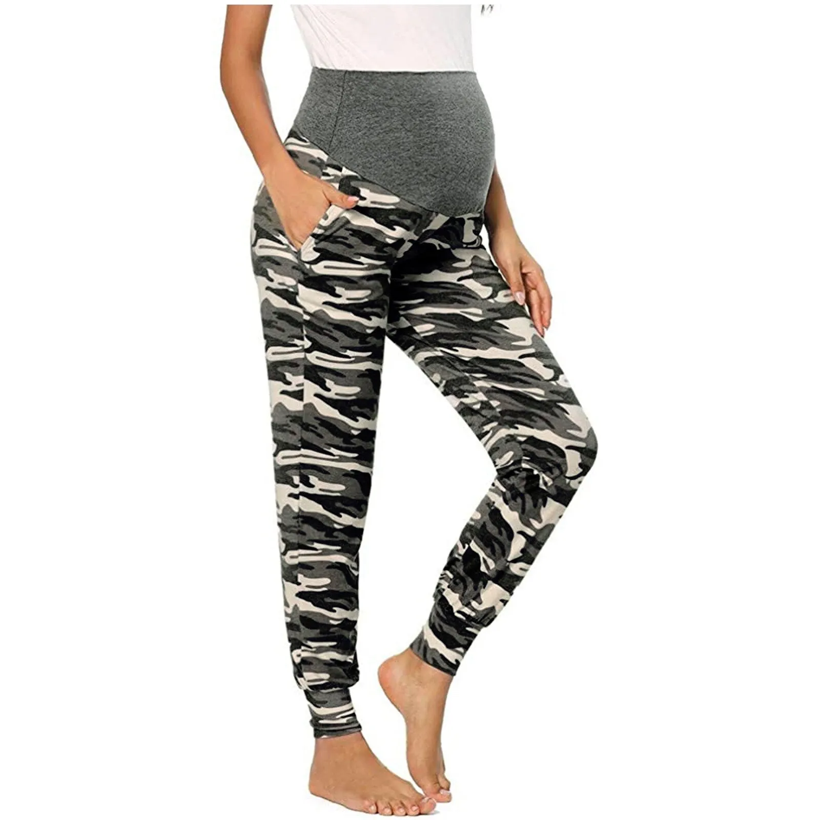 Maternity  Women Camouflage Pants, Stretchy Comfortable Pants High Waist Slim Maternity Leggings