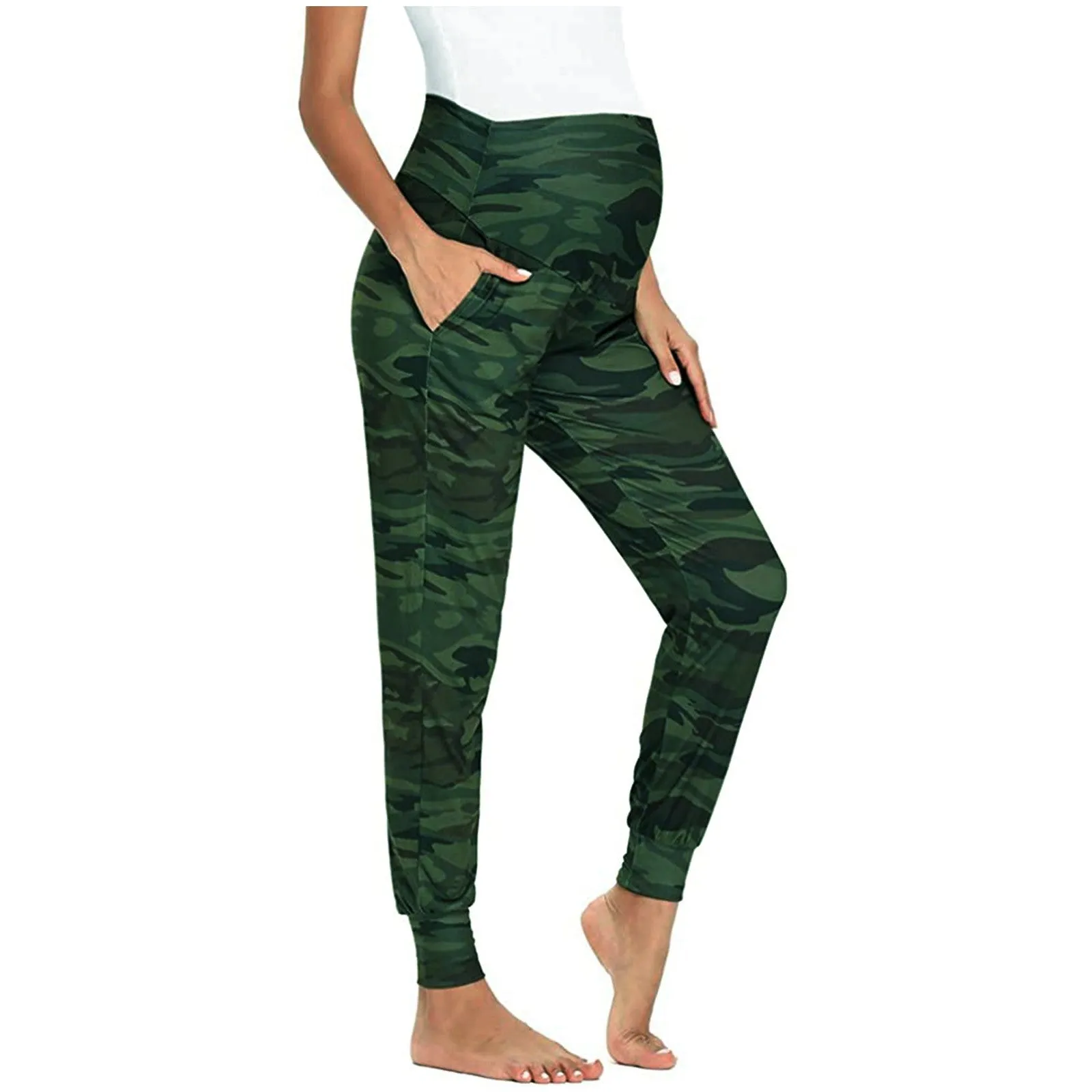 Maternity  Women Camouflage Pants, Stretchy Comfortable Pants High Waist Slim Maternity Leggings