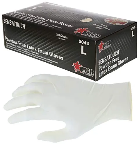 MCR Safety 5045 SensaTouch Powder Free Disposable Examination Latex Gloves, Medical Grade, 5 mil, Textured Grip, Box of 100