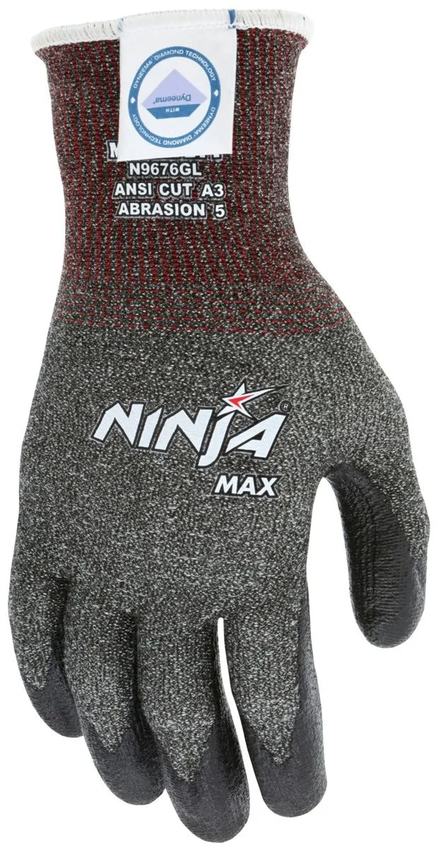 MCR Safety Cut Pro N9676G Ninja Max Cut Resistant Work Gloves, Gray, 1 Pair