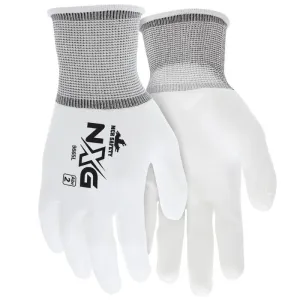 MCR Safety NXG 9665S Nylon Work Gloves With Polyurethane Palm And Fingertips, White, Small, 1 Dozen