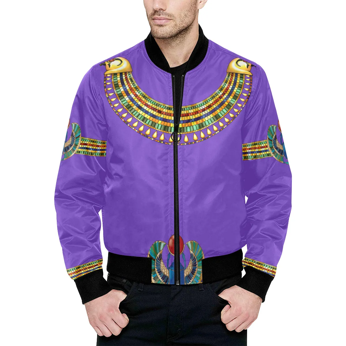 MEDJAY All Over Print Quilted Bomber Jacket