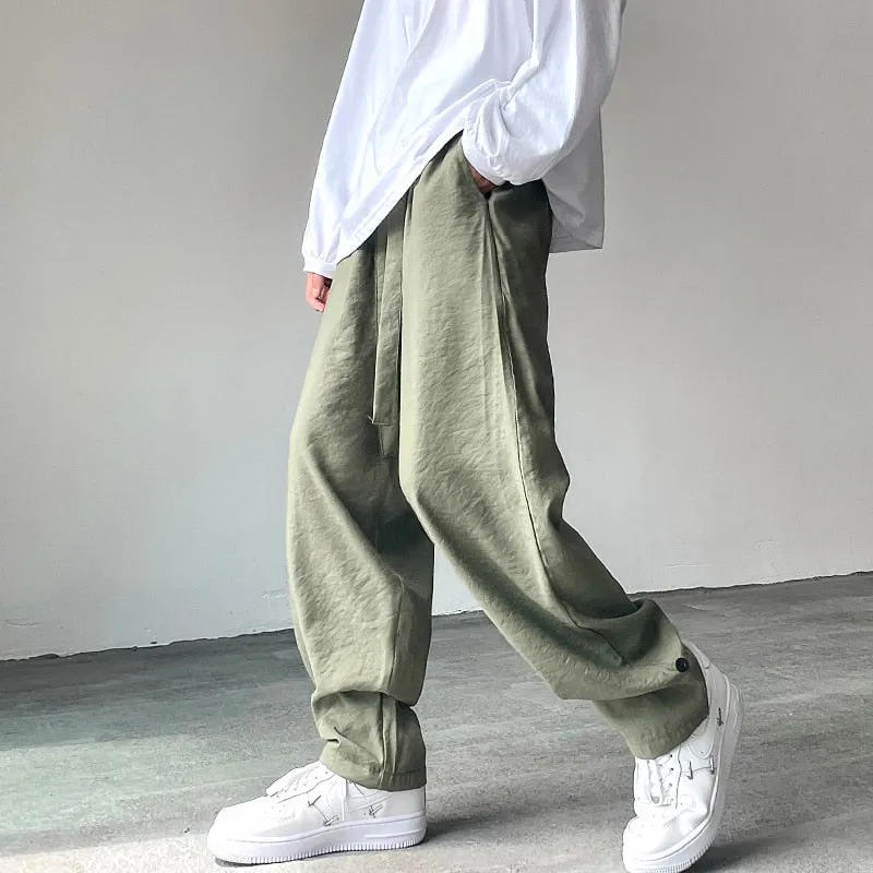 Men Harem Pants Fiber Solid Baggy Loose Casual Trousers