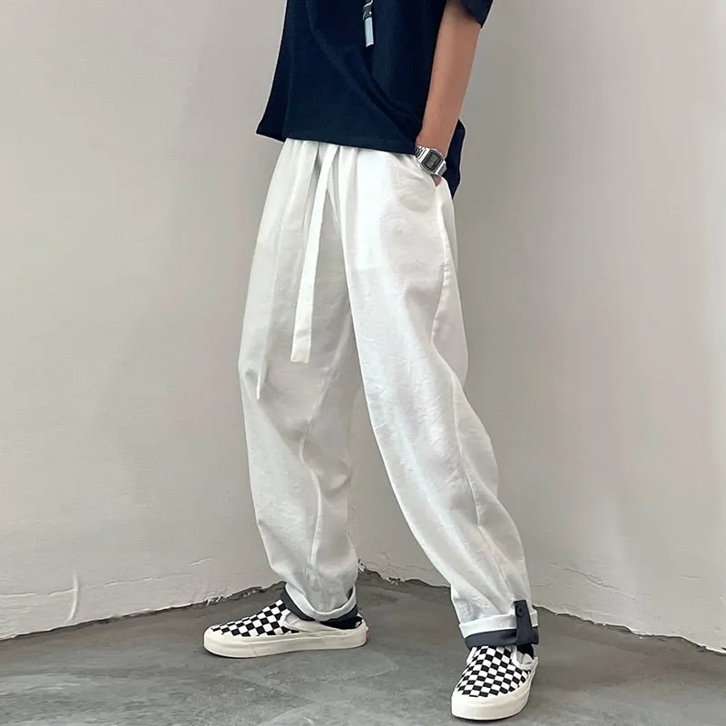 Men Harem Pants Fiber Solid Baggy Loose Casual Trousers