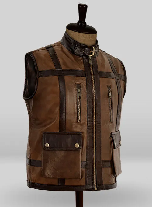 Men’s Camel Brown Leather Biker Vest