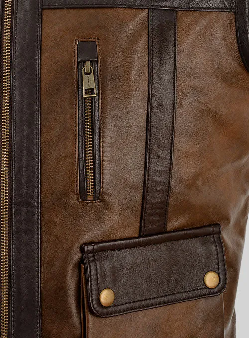 Men’s Camel Brown Leather Biker Vest