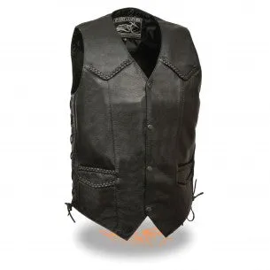 Men's Classic Side Lace Biker Vest w/ Braiding